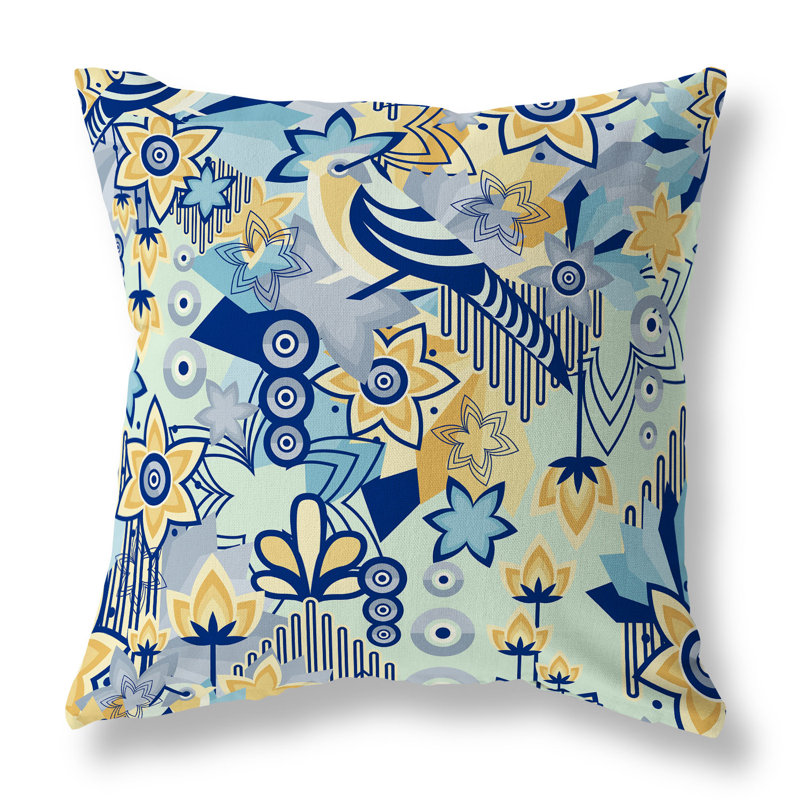 Coussin décoratif d'intérieur / extérieur croissance Grid, H 16 po x l 16 po, Bleu/jaune