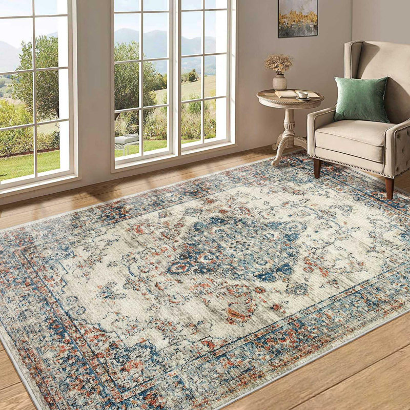 Vintage Bohemia Large Persian Non-slip Washable Area Rug, Rectangle 5' x 7'
