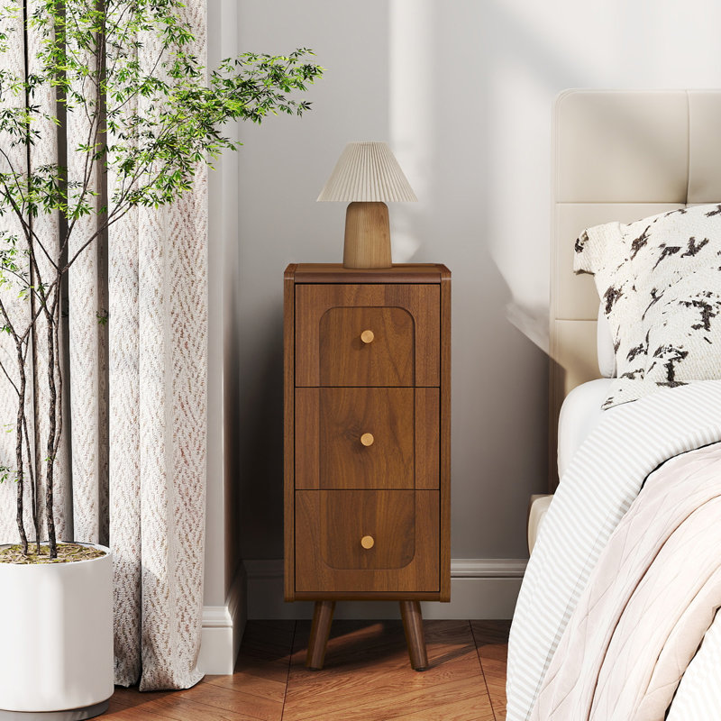 Narrow End Table With 3 Deep Drawers, Brown