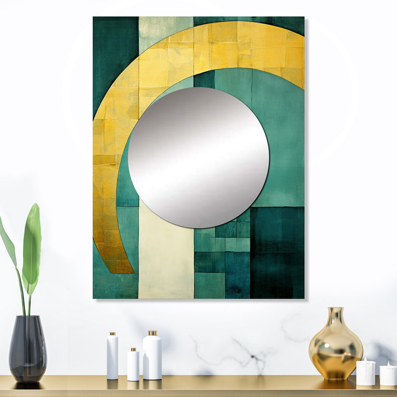 Emerald And Golden Arches I - Abstract Shapes Decorative Mirror, Gold Wall Mirror, Printed Metal Art, 32" x 24"