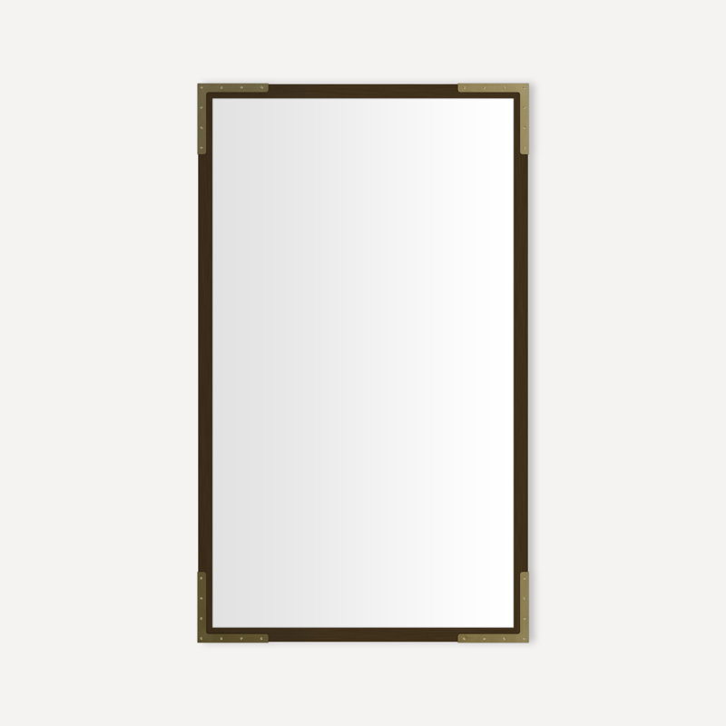Miroir industriel en métal, H 39,38 po x l 23,25 po, Bronze / laiton vieilli
