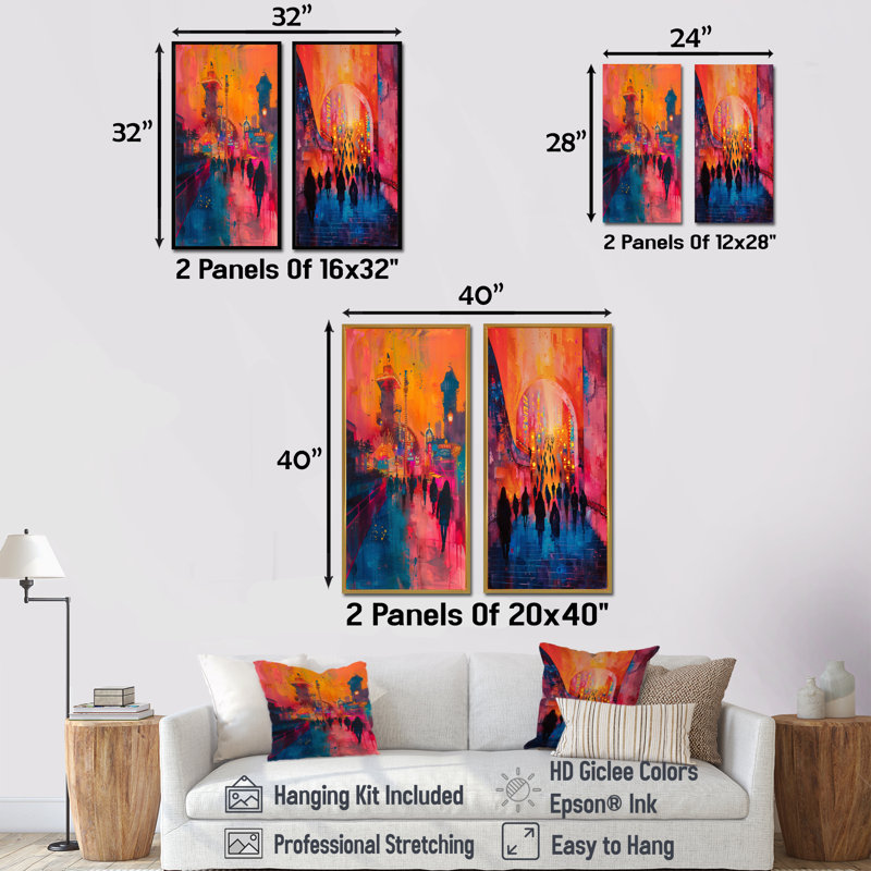 Wael - Ensemble de 2 pièces d'art mural parcs d'attractions, H 40 po x l 40 po, Impression encadrée, Doré
