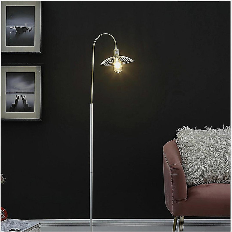 Lampe sur pied de 64,25 pouces de style industriel en métal doré / blanc