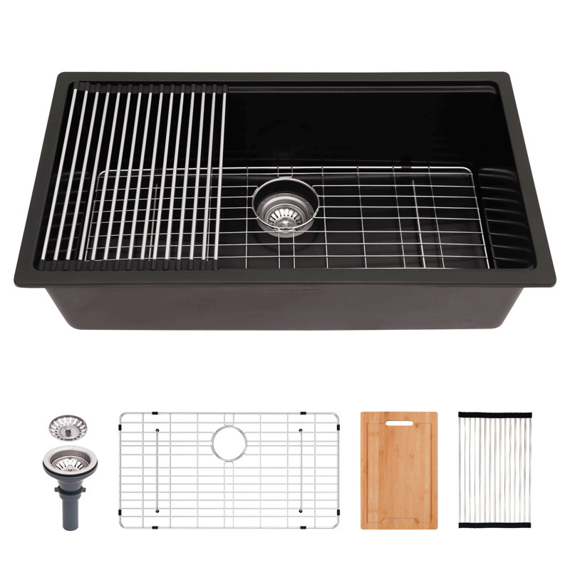 Évier de cuisine en quartz - Évier de cuisine encastré en granite, Noir