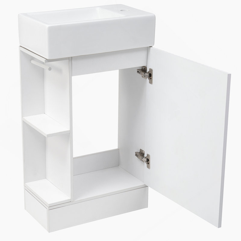 18.6" Bathroom Vanity With Sink, Cabinet With Door, Adjustable Paper Holder, Two-Tier Shelf, Left Or Right Orientation, Grey