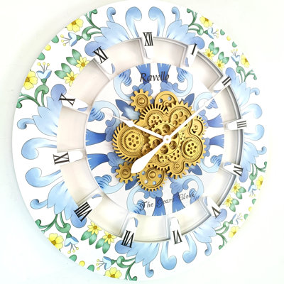 Wall Clock Oversized 36" for Living Room with Real Moving Gears Italy Style