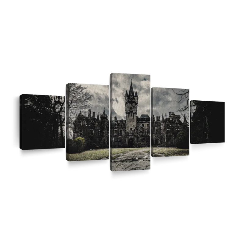 Château gothique sur toile 5 pièces, H 24 po x l 55 po x P 1,25 po