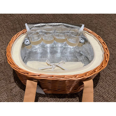 Wicker Picnic Basket Set For 4 With Mini Folding Wine Picnic Table & Large Insulated Cooler Bag & Cutlery Service Kits For 4 Person