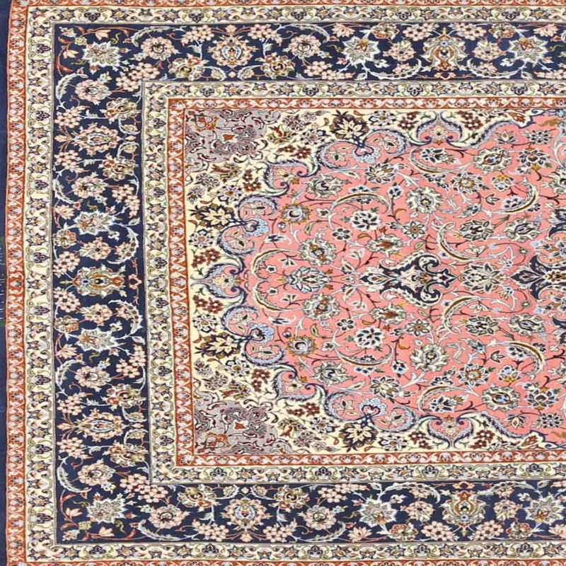 Rose oriental/bleu Tapis décoratif, Carré 8 pi