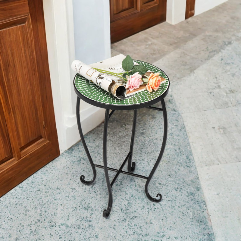 Juliett Round Outdoor Side Table , 13.8'' in. W 13.8'' in. D, Green