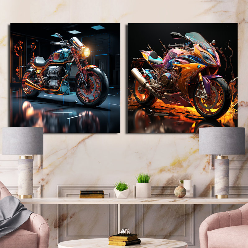 Velocity Speed Bike Fury - Ensemble de 2 collages carrés, H 16 po x l 33 po, Toile tendue