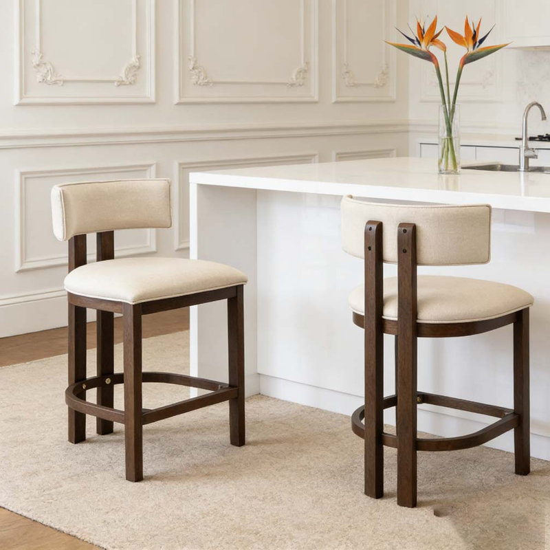 Tabouret de bar 26 po, Beige, noyer