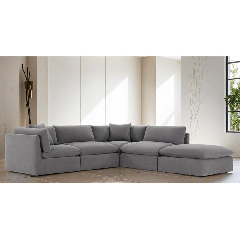 Canapé modulaire rembourré 5 pièces Annabella, Chenille Elite Performance texturée en étain