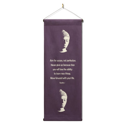 Décoration murale inspirante «Bouddha - Viser pour le succès»: bannière, citation inspirante, volutes suspendues, affirmation inspirante, tapisserie