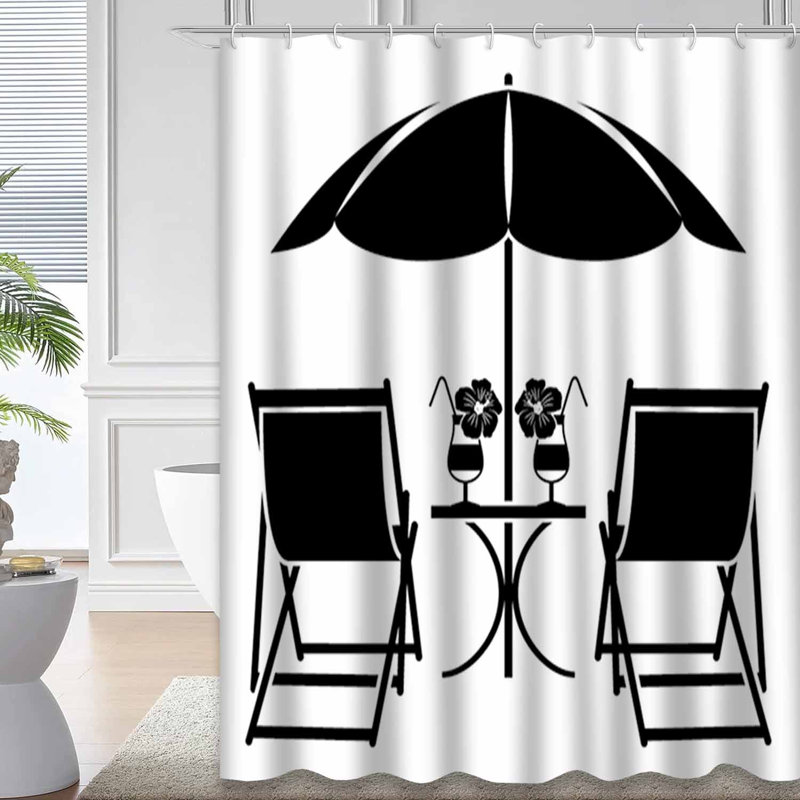Rideau de douche plage et parasol noir et plage avec 12 crochets, L 72 po x l 78 po