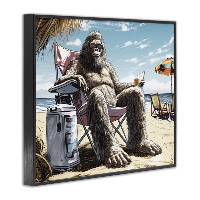 «Big Monster on Beach», estampe numérique par Jim Baldwin, H 11 po x l 14 po, Giclée encadrée noir minuit