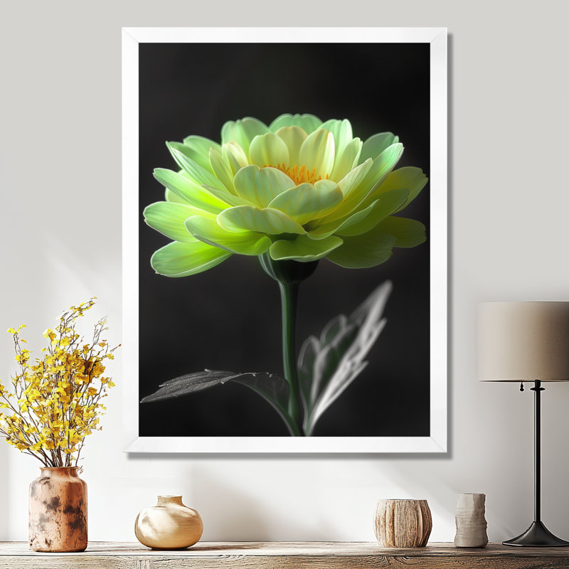 Vert, noir, jardin, glamour, souci, art mural, H 24 po x l 32 po, Cadre simple blanc, bois massif