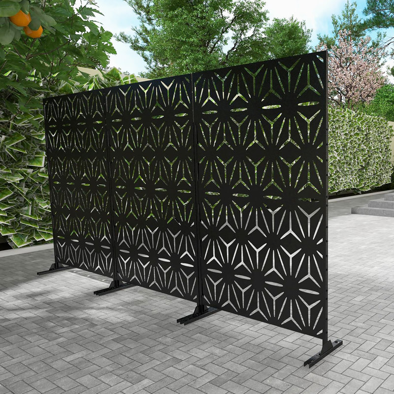1.2m W Stanaford Metal Privacy Screen Privacy Panel with Pattern, Stellate, Black