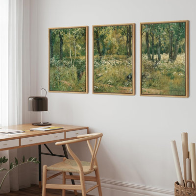 Rustic Countryside " Emerald Green Tree Forest Nature Fine Art Landscape Rustic Country/Farmhouse " 3 - Pieces