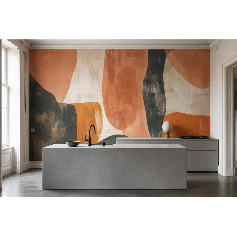 Papier peint moderne Mid Century, 140"x108", Non-Woven Nonpasted