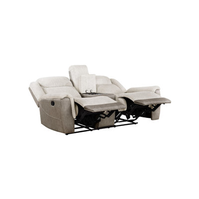 Feo Double Manual Reclining Loveseat With Console, Beige And Gray Chenille