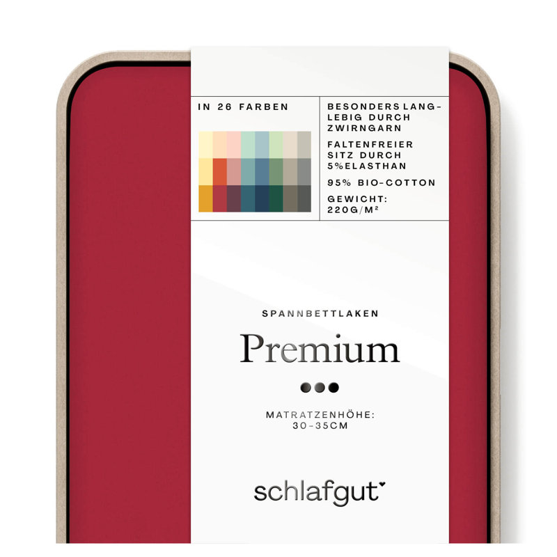 Jersey-Elasthan Spannbettlaken PREMIUM 100% Bio-Baumwolle, Red Deep, M 120x200cm - 130x220cm