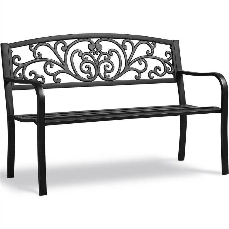 Antique Style  Metal Outdoor Bench, Black