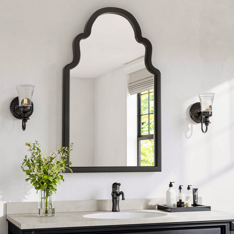 Solid Wood Arch Wall Mirror Decorative Mirror, Black