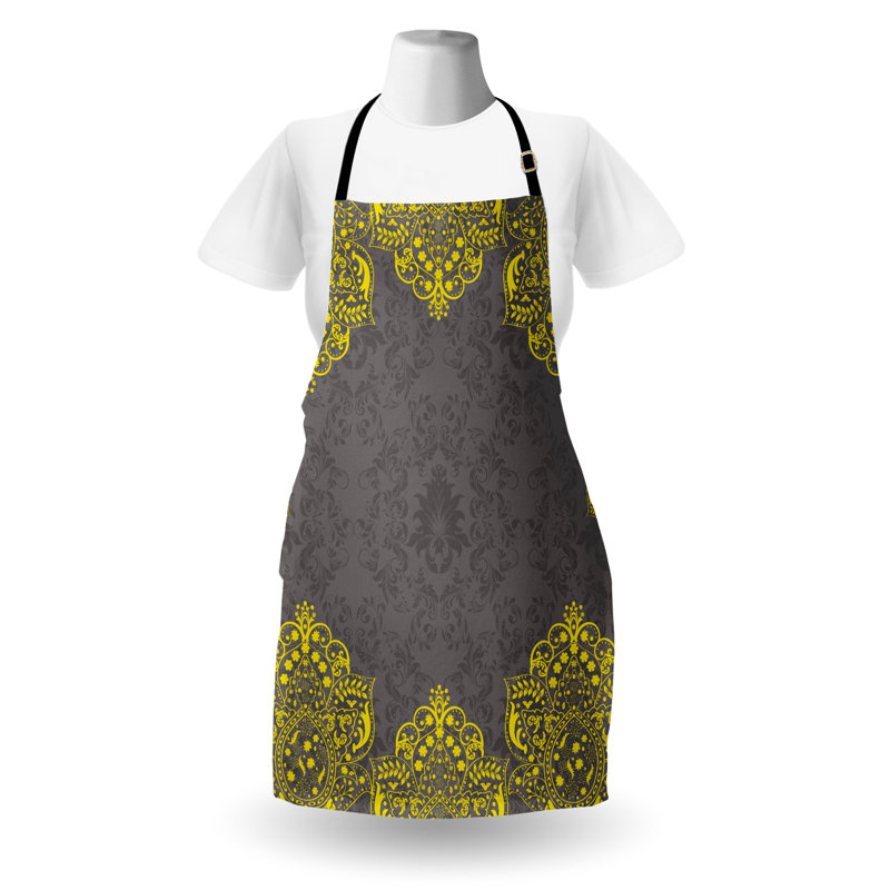 Tablier East Urban Home victorien unisexe, fleurs jaune gris, taille adulte, jaune gris