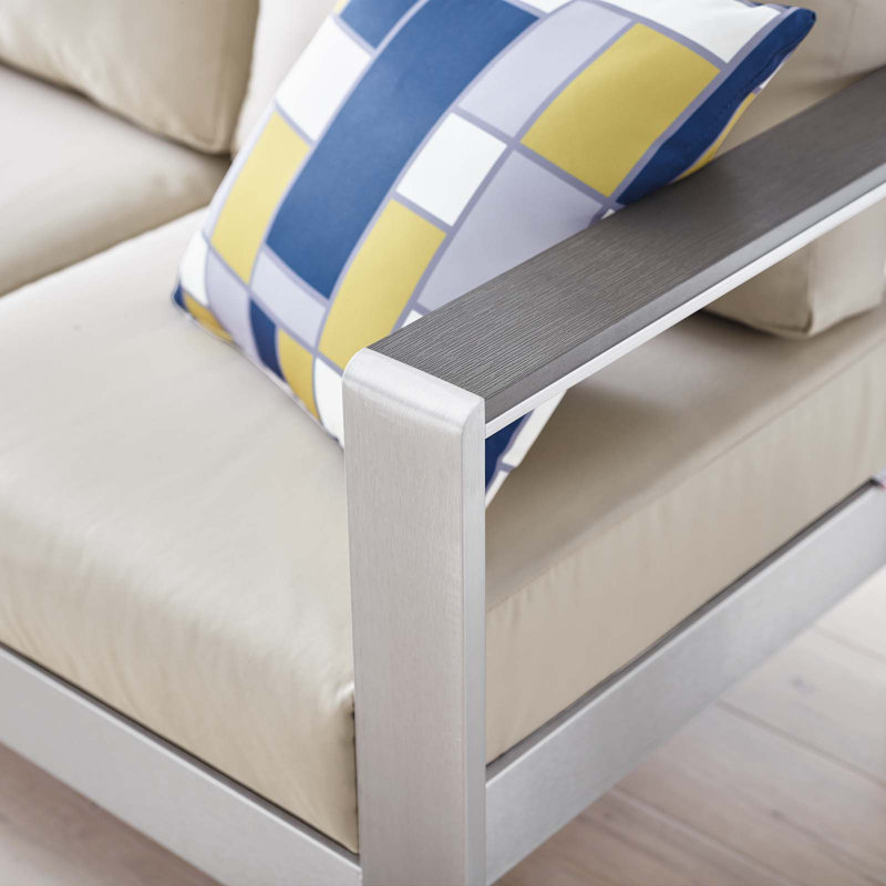 Shore Outdoor Patio Aluminum Sofa, Silver Beige