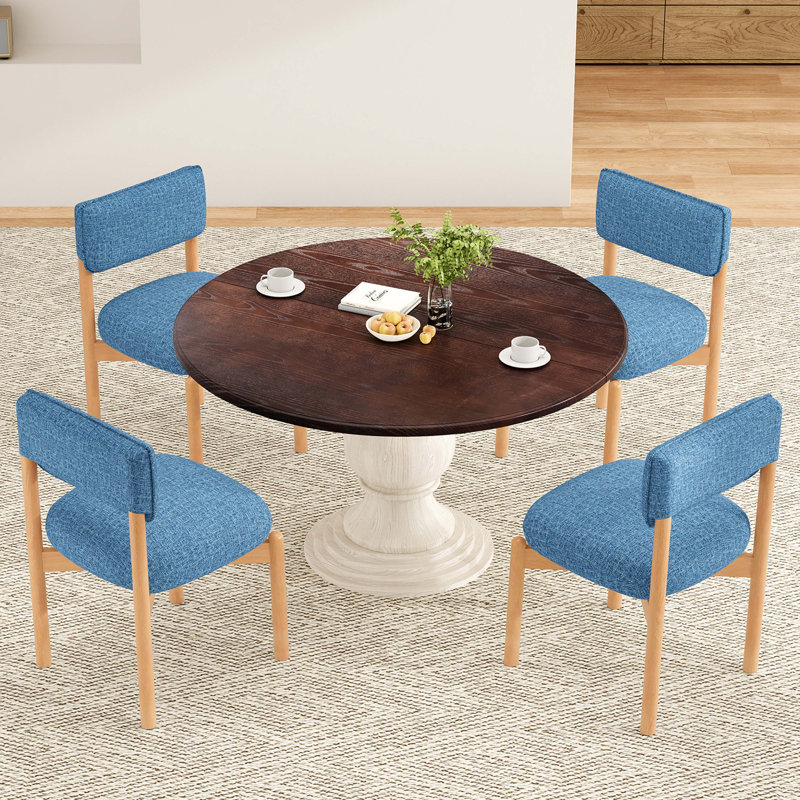 Chaise de salle à manger moderne en lin mélangé en bois pour cuisine ou salle à manger (ensemble de 2), Bleu