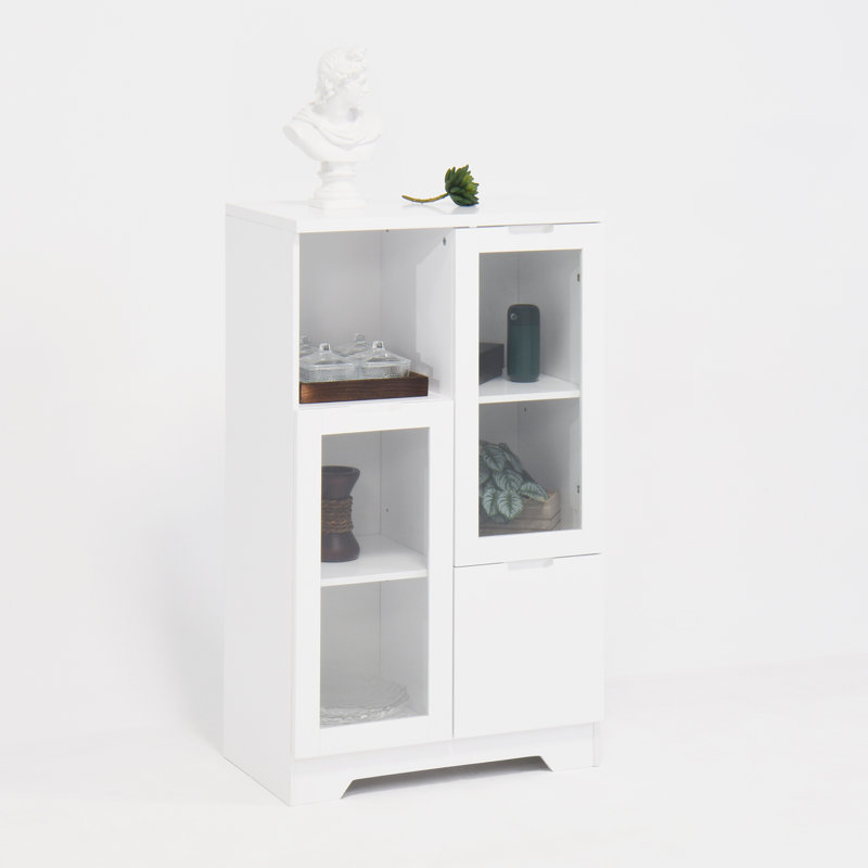 MDF painted Cabinet with Glass Doors and drawer, White