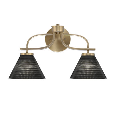 Unia 2 Light Bath Bar Shown In New Age Brass Finish With 7" Black Matrix Glass