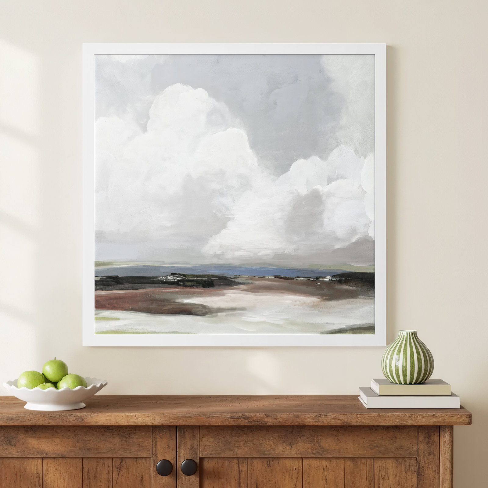 Avron "Morning Air" Painting, 33" H x 33" W x 1.12" D, White Framed