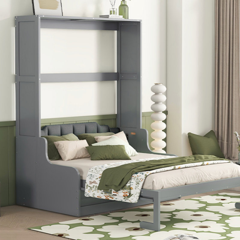 Lit escamotable mural Murphy avec coussin, base de lit, gris