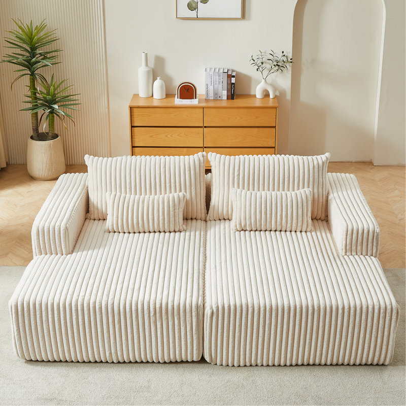 Méridienne modulaire inclinable surdimensionnée de 87 po - aucun assemblage requis, assemblage de lit en velours côtelé moderne pour chambre à coucher, nuage avec salon