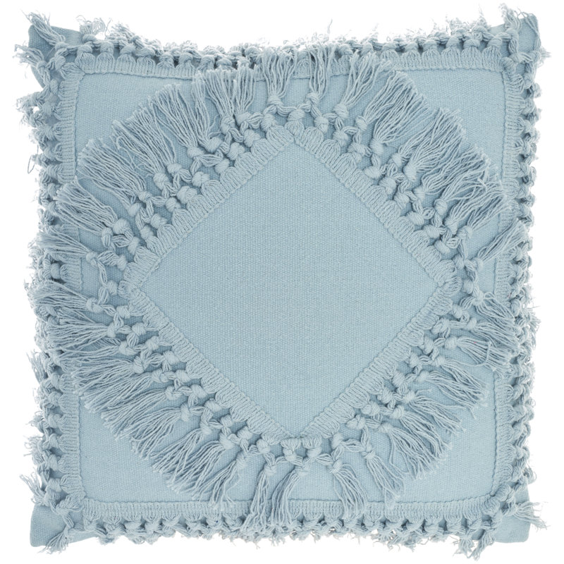 Nicole Curtis Ocean Blue Cotton Tassel Square Throw Pillow