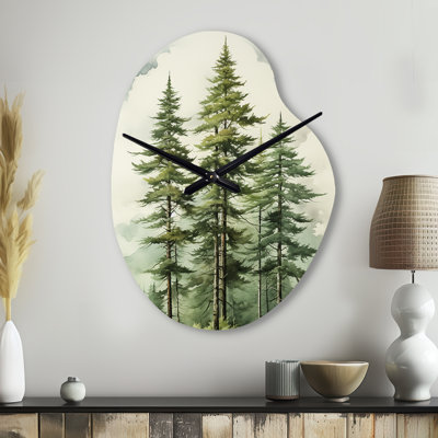 Green Pine Tree Eternal Guardians II - Pine Unique Shape Metal Clock, Traditional Asymmetrical Wall Clock Print
