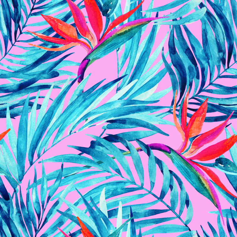 Aamer Watercolor Tropical Leaves - Wrapped Canvas Painting, 122cm H x 122cm W x 3.8cm D