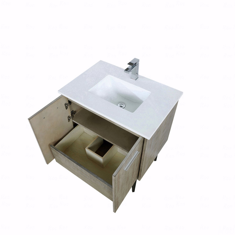 Ensemble de meuble-lavabo simple à simple cuve 30 po de largeur x 20 po de profondeur avec comptoir en quartz blanc et robinet chromé