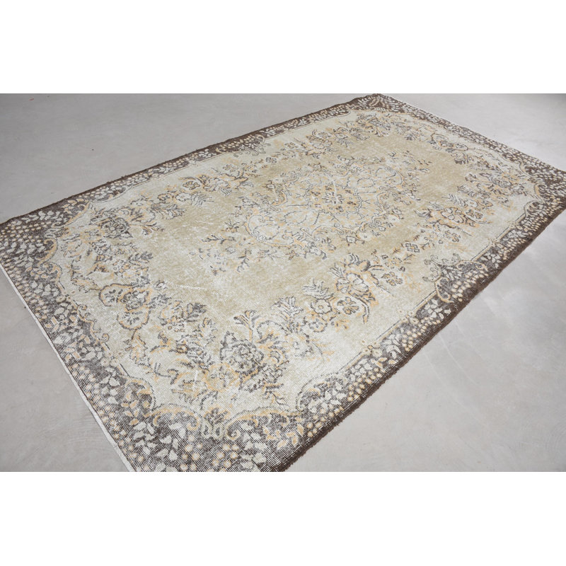 Tapis classique en laine beige, tapis floral 67,3 x 118,1 pouces