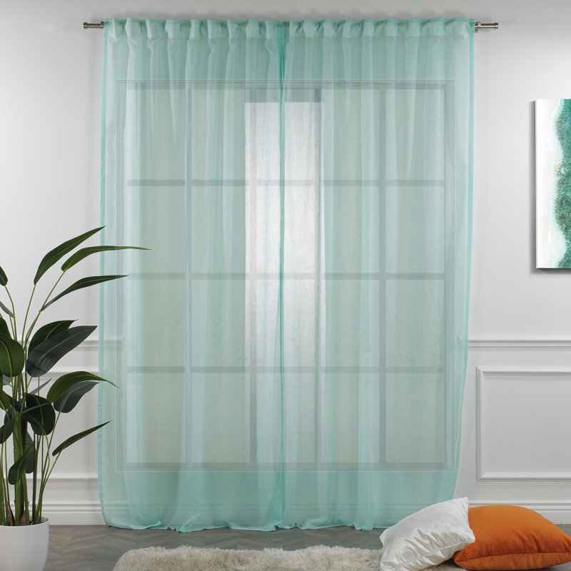 Panneaux de rideaux extra-longs transparents, L 52 po x L 95 po, Bleu sarcelle / vert