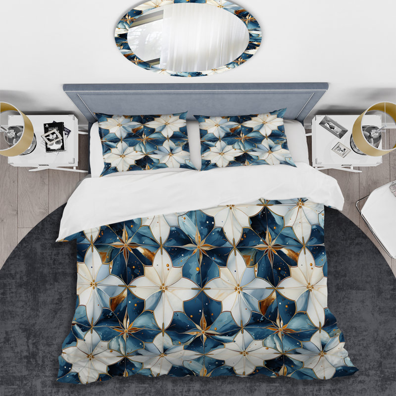Ensemble de housse de couette en marbre Magena Retro Revival, Housse de couette simple + 1 taie décorative stan