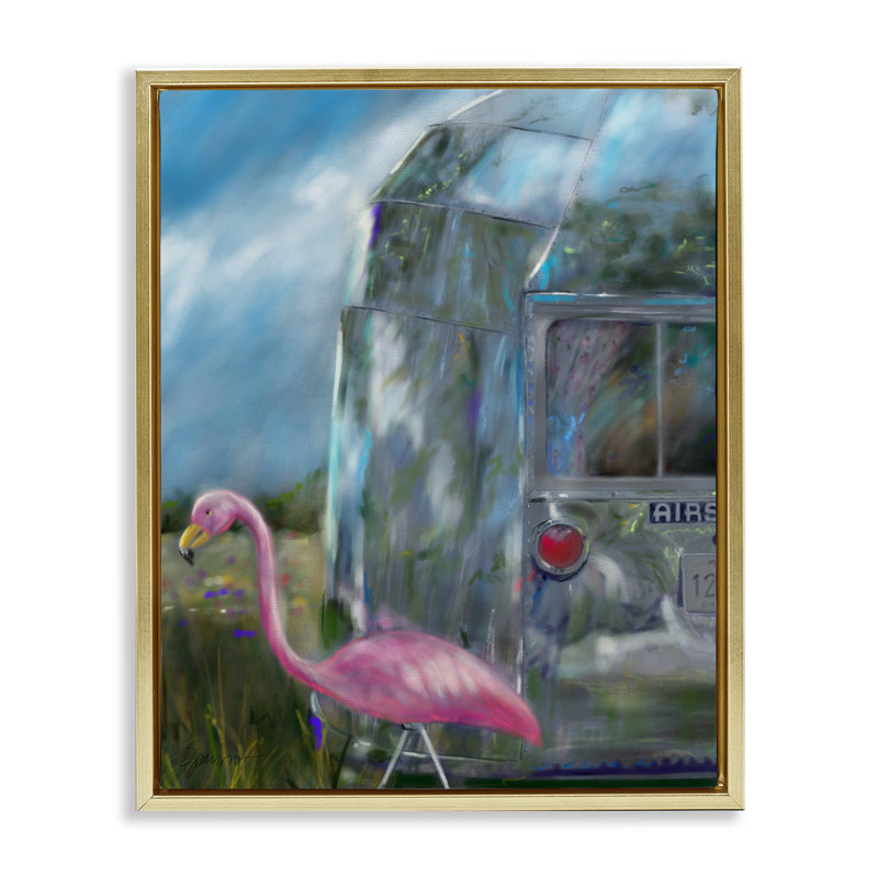 Cadre flottant Happy Camper Flamingo, design par Mary Sparrow, H 31 po x l 25 po, Cadre flottant métallique doré