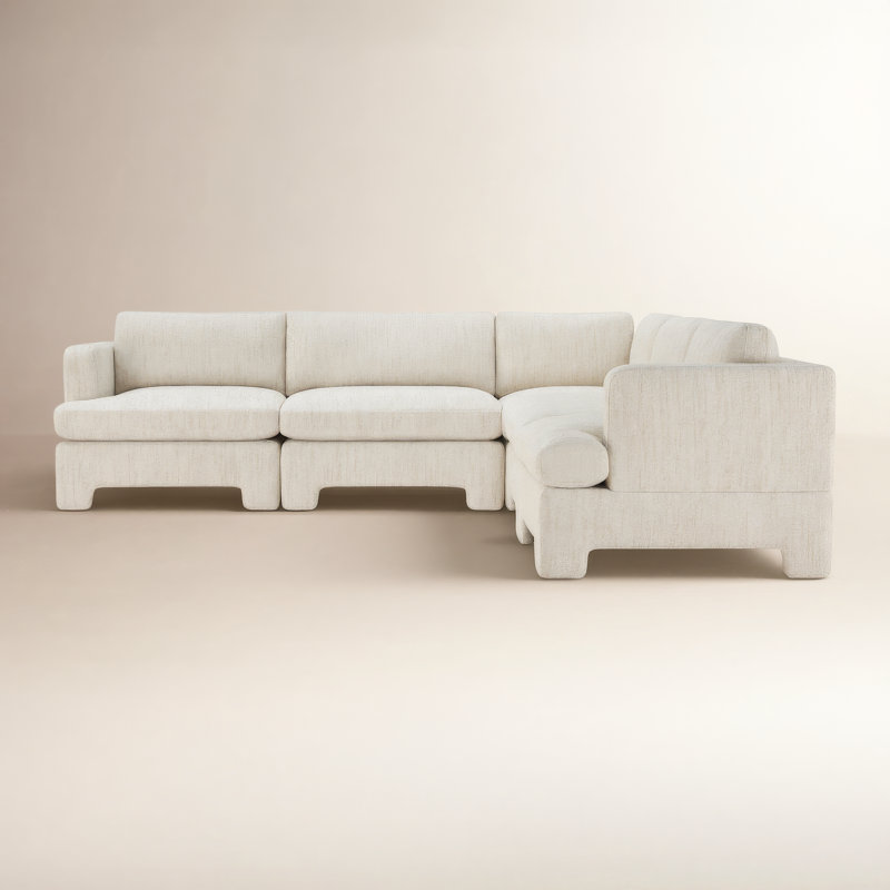 Jolie 5-Piece Upholstered Modular Sectional Sofa, Mellow Natural Textured Boucle