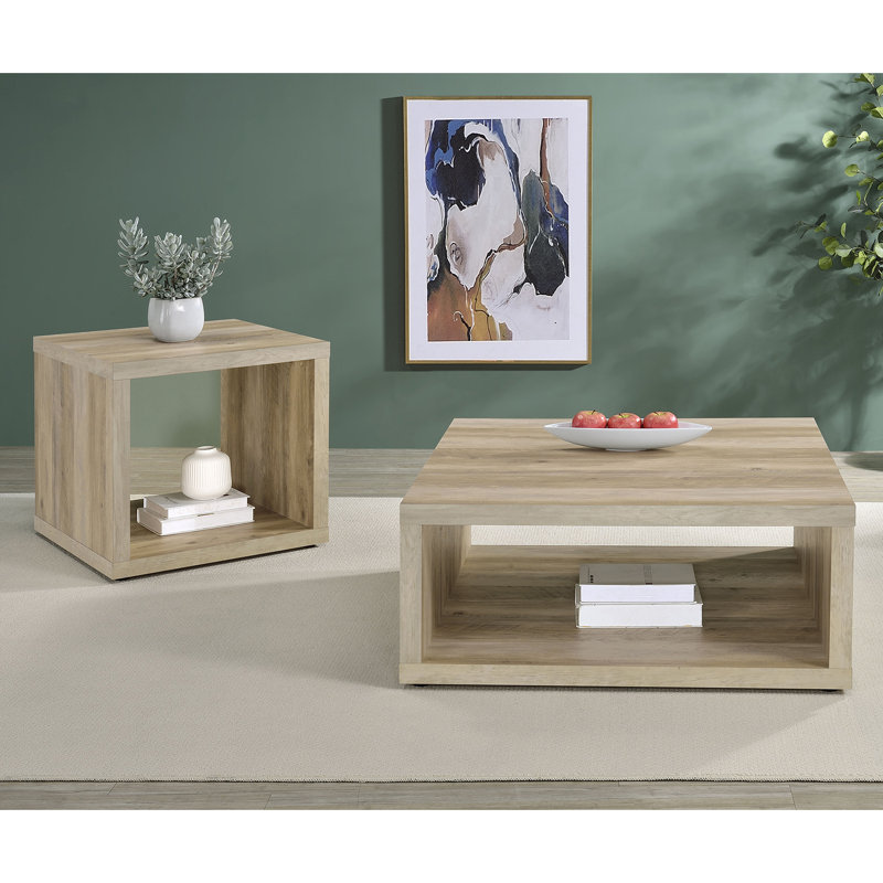 Ensemble de table en bois 2 pièces avec plateau carré en pin vieilli