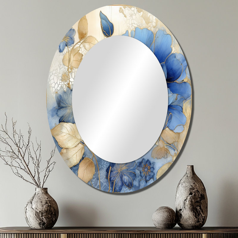 Grand miroir mural ovale en métal Blooming, 40 po x 30 po