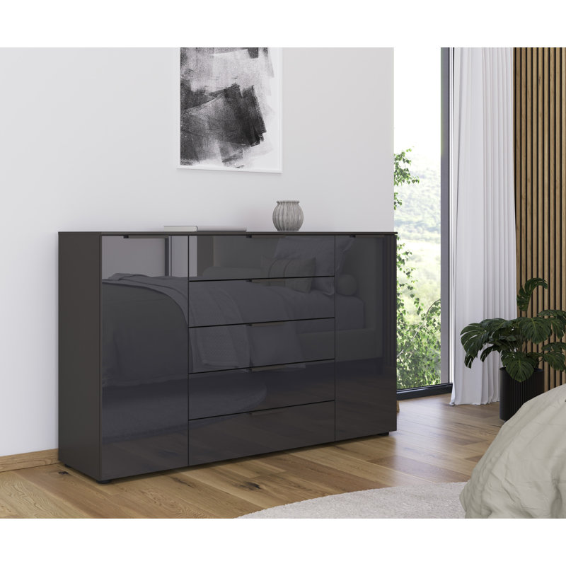 Flipp 5 Drawer 160Cm W Combo Dresser, Graphite/Glass Basalt