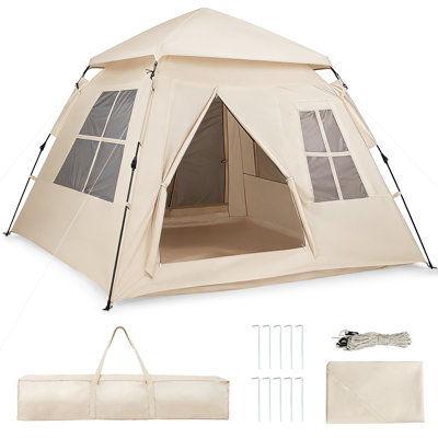 Tente de camping pour 4 personnes Gymax avec fenêtres en filet Rainfly 2 portes et sac de transport pour la randonnée