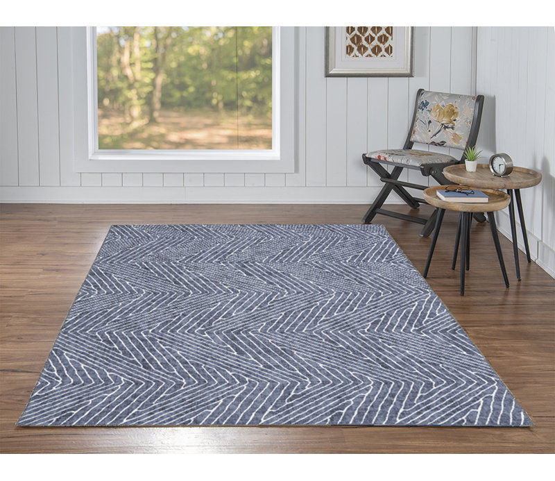 Delacroy Machine Washable Gray and Ivory Area Rug, Rectangle 5' x 7'